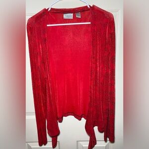 Chico's Travelers Elegant Red Black Paisley Tie Front Cardigan Jacket‎ Size 1